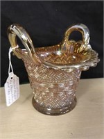 Carnival Glass “beaded Basket” By Dugan Glass Co