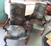 (2) Upholstered golf themed chairs on Cherry