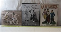 3 stooges sports items including (2) metal signs