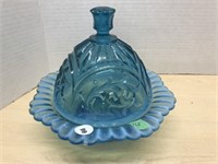 Blue Glass Covered Dish