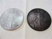 (2) American Silver Eagles, 1988 shows wear and