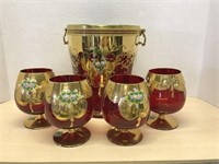 Ruby Glass With Gold Accent And Painted Flower