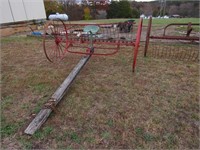 Antique Hay Rack with Metal Wheels & Seat