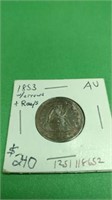 1853 Quarter Dollar - AU with arrows and rays