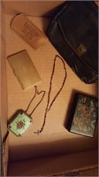 Vintage Clutch, Rosary, Compact, Small Jewelry Box