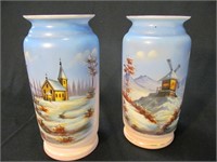 Pair of Bristol glass painted vases