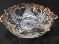 Pattern Glass Bowl with Gold Trim Heart Motif
