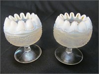 Pair of Early Milk glass Rose Bowl Compotes