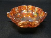 Carnival Glass Rose Pattern Bowl 2 Handles
