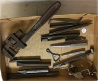 Pipe Wrench, Small Vice, Chisels, Punches