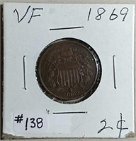 1869  Two-Cents  VF