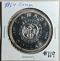 1964  Canadian Charlottetown Silver Dollar  Unc