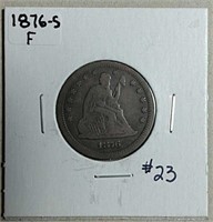 1876-S  Liberty Seated Quarter  F