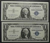 2  1957  $1 Silver Certificates  Ch CU