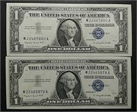 2  1957-A  $1 Silver Certificates  Gem CU