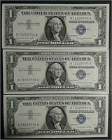 3  1957-A  $1 Silver Certificates Ch CU
