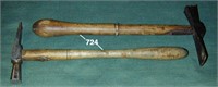 Two small strapped hammers