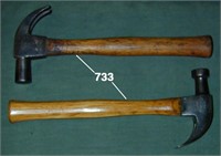 Two wooden handled claw hammers