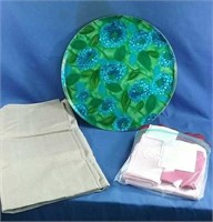 Round serving tray, blackout curtain panel &