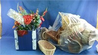 Lot of Wicker baskets & artificial flowers