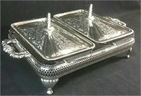 Serving tray with 2 glass casserole dishes