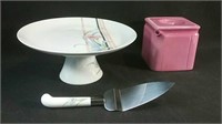 Pink Cube teapot and cover with cake plate