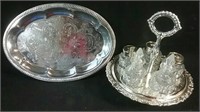 EP Silver Tray with salt & pepper shakers, jam