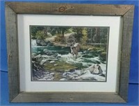 wooden framed deer picture 23x20H