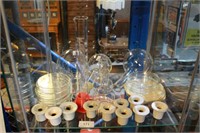 Shelf; vintage laboratory glassware and