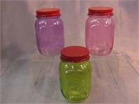 3 Tinted Pint Jars w/Lids