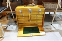 Timber tool chest with fitted interiors,