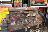 2 x vintage leather suitcases,