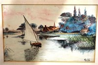 Artist unknown, 19thC river boating scene,