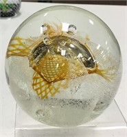 Signed Gold/White Lace Paperweight
