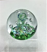 Signed Green/Blue/Pink Swirl Round Paperweight