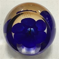 Caithness "Blue Anemone" in Amber Tint Paperweight