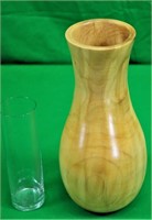 Signed 10 1/4" Wood  Vase w/Insert