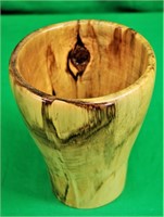 7 1/2" Wide Mouth Wooden Vase Has Cracks in Bottom