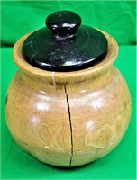 10" Wooden  Brown Pot w/Black Lid