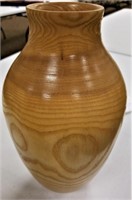 Signed Blond 12 1/2" Wood Vase w/2 Natural Hole