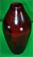 Signed 11 1/2" Red Wood Vase