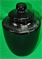 Signed and Dated 9 1/2" Black Wood  Jar w/Lid