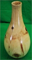 Signed Blond 12 1/2" Wood Vase w/2 Natural Hole