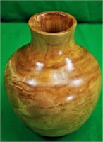 Signed 8 1/2" Butterscotch Colored Wood  Vase