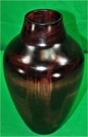 Signed 11" Reddish Purple Wood Vase