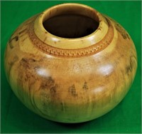 6 1/2" Decorated  Wood Vase