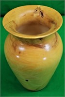 Signed 9" Wide Rim Wood Vase