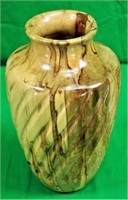 Signed 11" Swirl Cut Wooden Vase