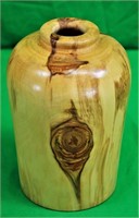 Double Signed and Dated 8" Jug Style Wooden Vase