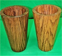 2 Staved 11" Wooden Vases